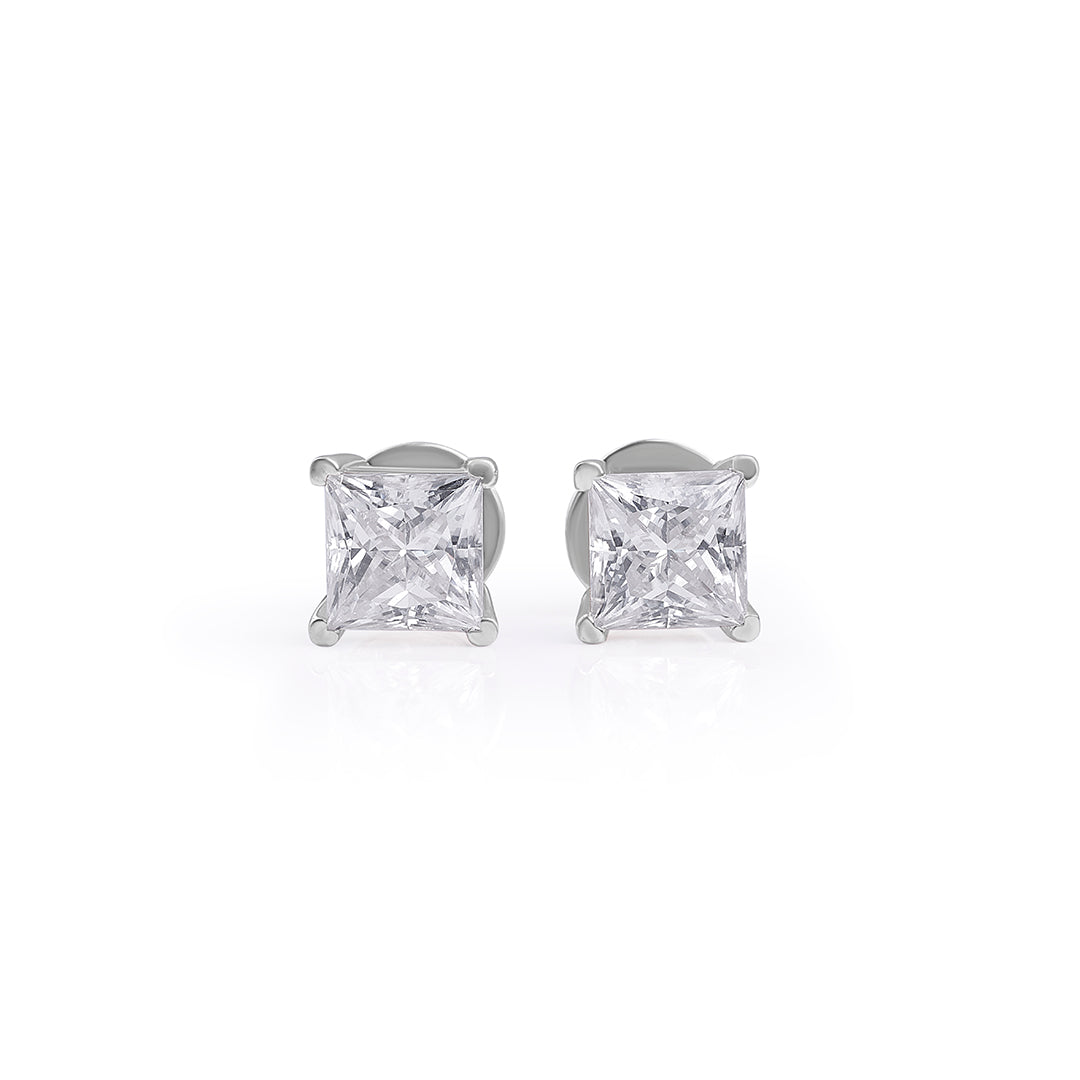 White Gold Princess Cut Solitaire Stud Earrings – FF-ER-0100 S Diamlux