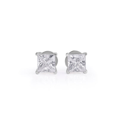 White Gold Princess Cut Solitaire Stud Earrings – FF-ER-0100 S Diamlux