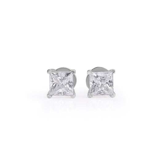 White Gold Princess Cut Solitaire Stud Earrings – FF-ER-0100 S Diamlux