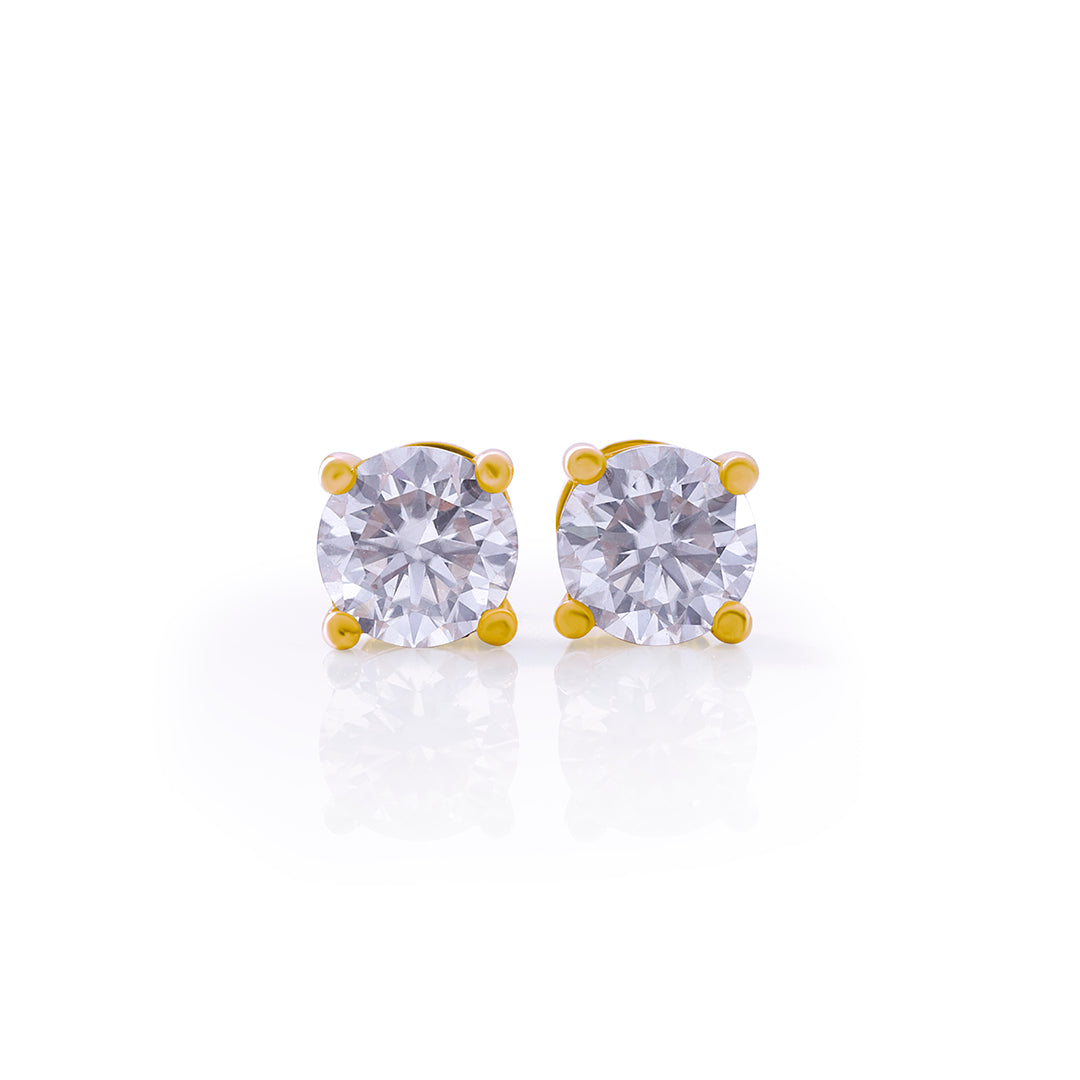 Gold Round Cut Solitaire Stud Earrings – FF-ER-0101 G Diamlux