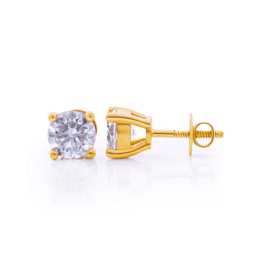 Gold Round Cut Solitaire Stud Earrings – FF-ER-0101 G Diamlux