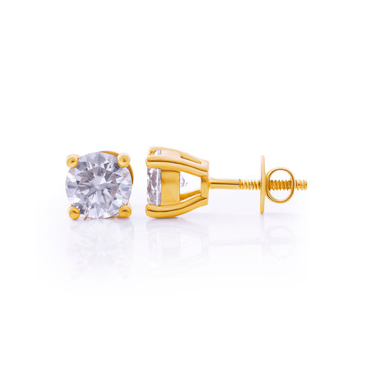 Gold Round Cut Solitaire Stud Earrings – FF-ER-0101 G Diamlux