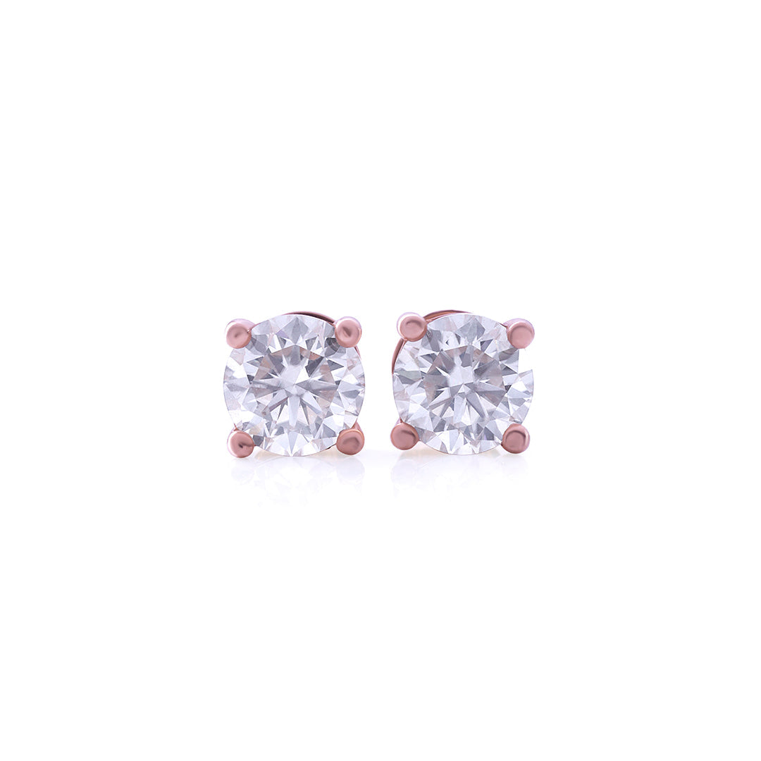 Rose Gold Round Cut Solitaire Stud Earrings – FF-ER-0101 R Diamlux