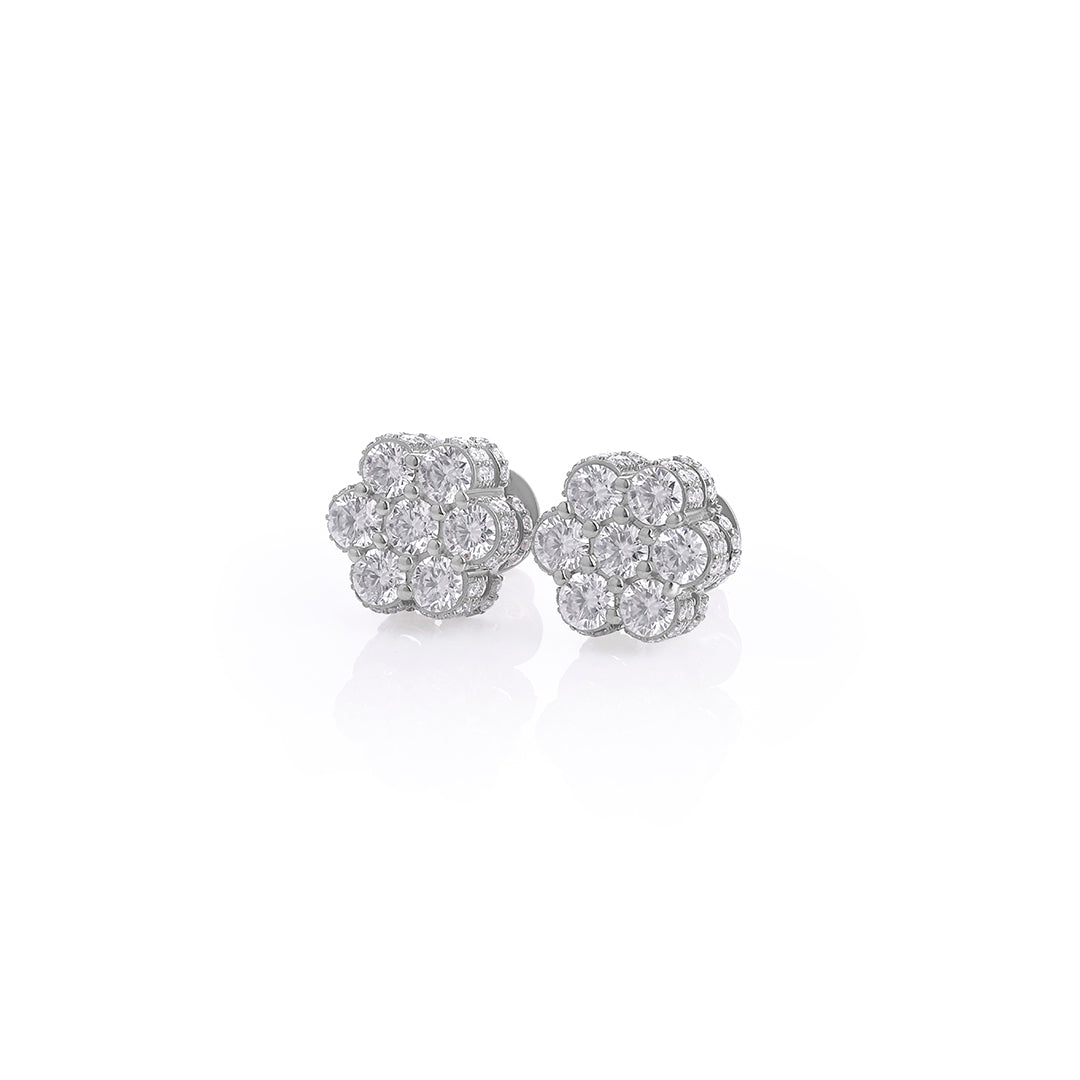 Diamond Cluster Stud Earrings in White Gold Diamlux