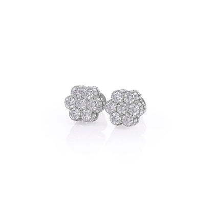 Diamond Cluster Stud Earrings in White Gold Diamlux