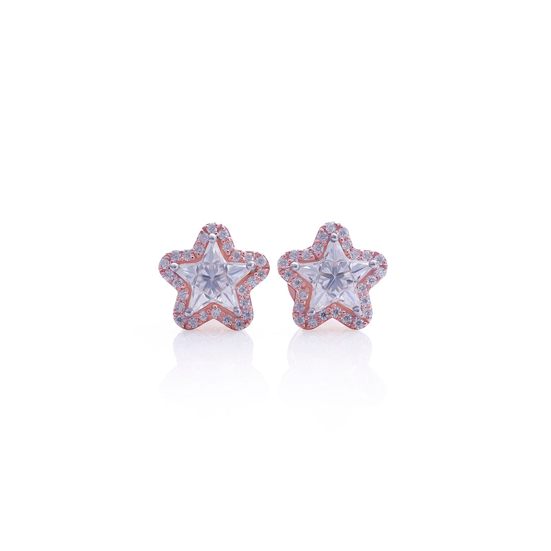 Rose Gold Star-Shaped Diamond Stud Earrings Diamlux