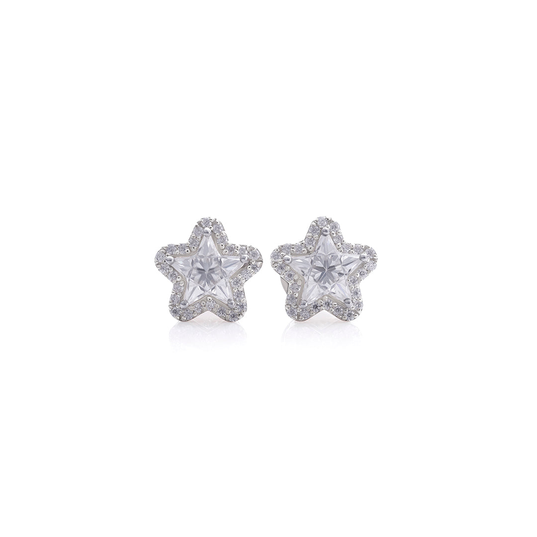 White Gold Star-Shaped Diamond Stud Earrings Diamlux