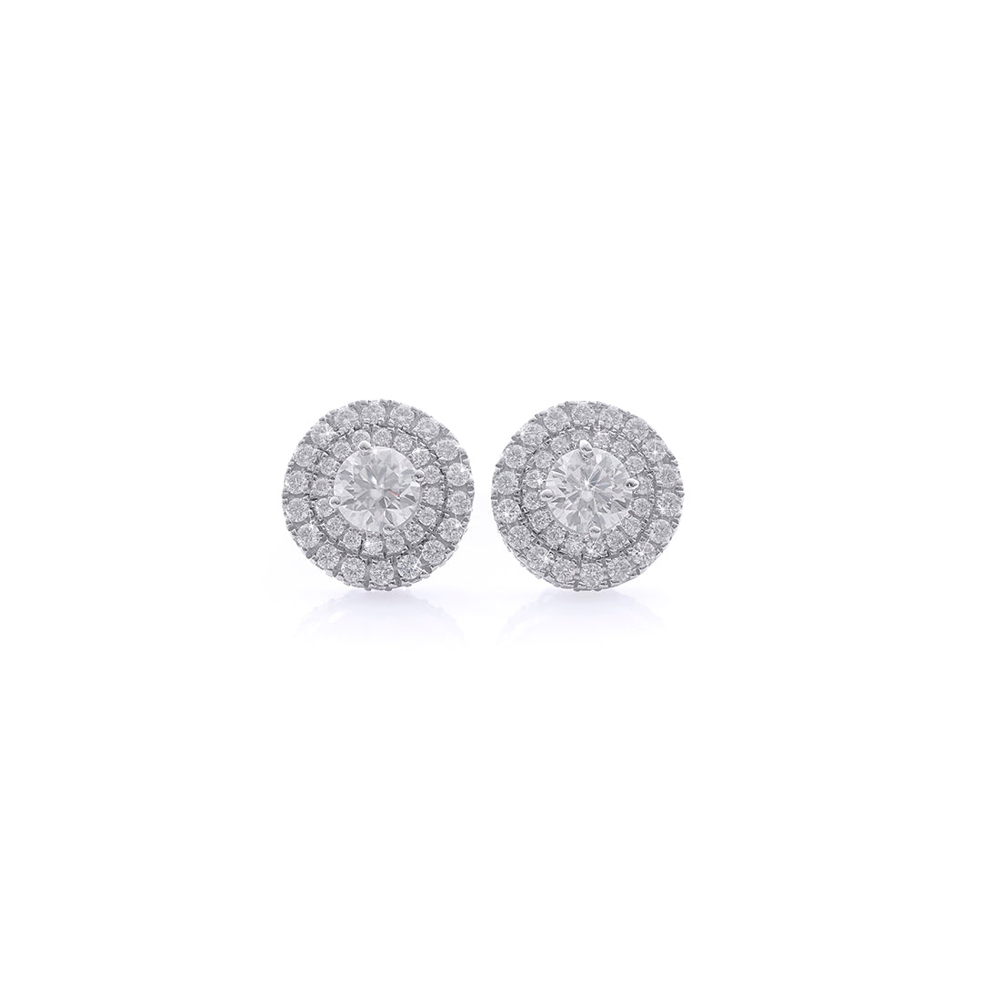 Classic Round Halo Diamond Stud Earrings in White Gold Diamlux