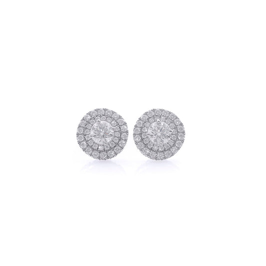 Classic Round Halo Diamond Stud Earrings in White Gold Diamlux