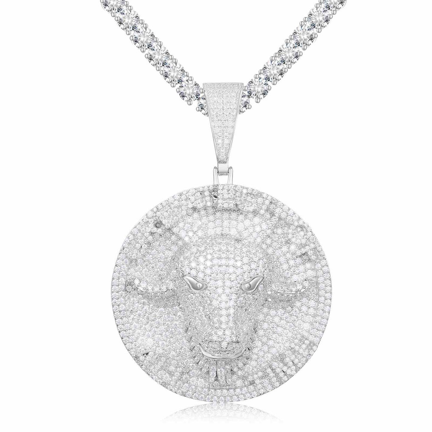 Goat Pendant with a Round Tag with  Moissanite Diamond Diamlux
