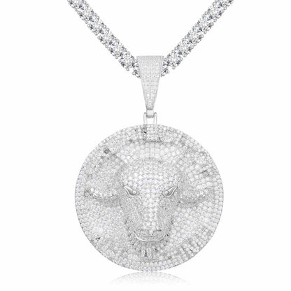 Goat Pendant with a Round Tag with  Moissanite Diamond Diamlux