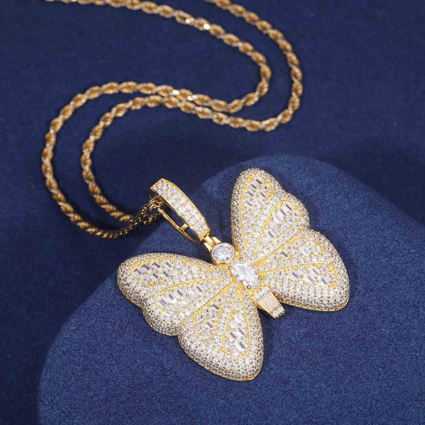 Pendant of a Micro Baguette Butterfly with Moissanite Diamond Diamlux
