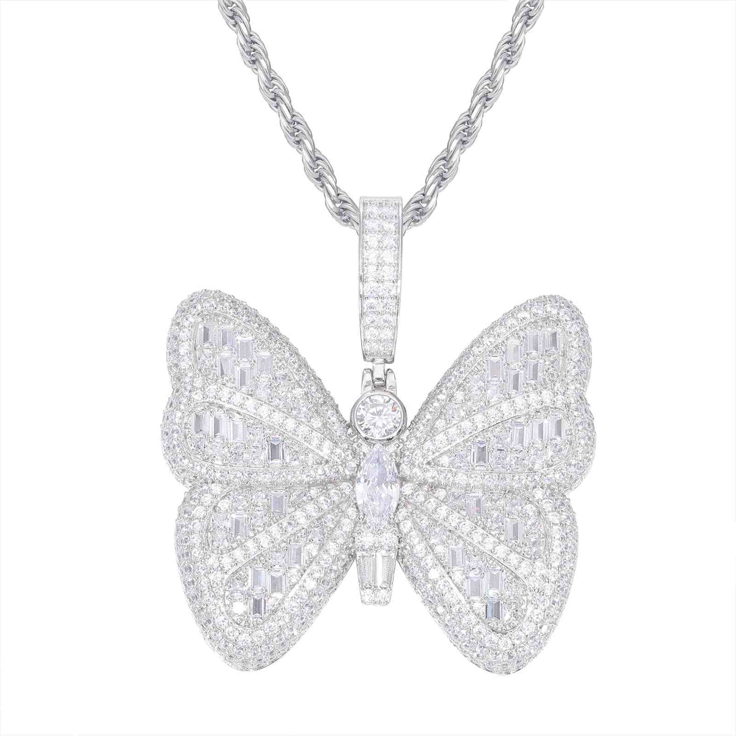 Pendant of a Micro Baguette Butterfly with Moissanite Diamond Diamlux