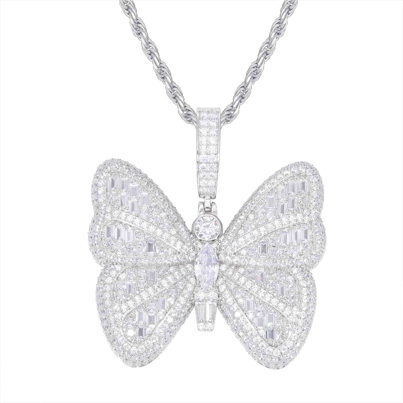 Pendant of a Micro Baguette Butterfly with Moissanite Diamond Diamlux