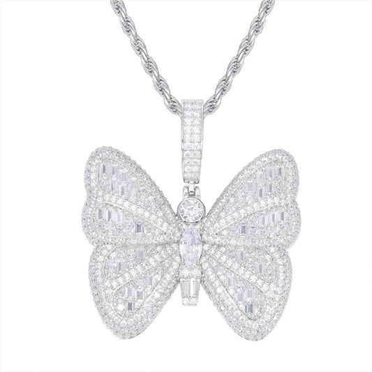 Pendant of a Micro Baguette Butterfly with Moissanite Diamond Diamlux