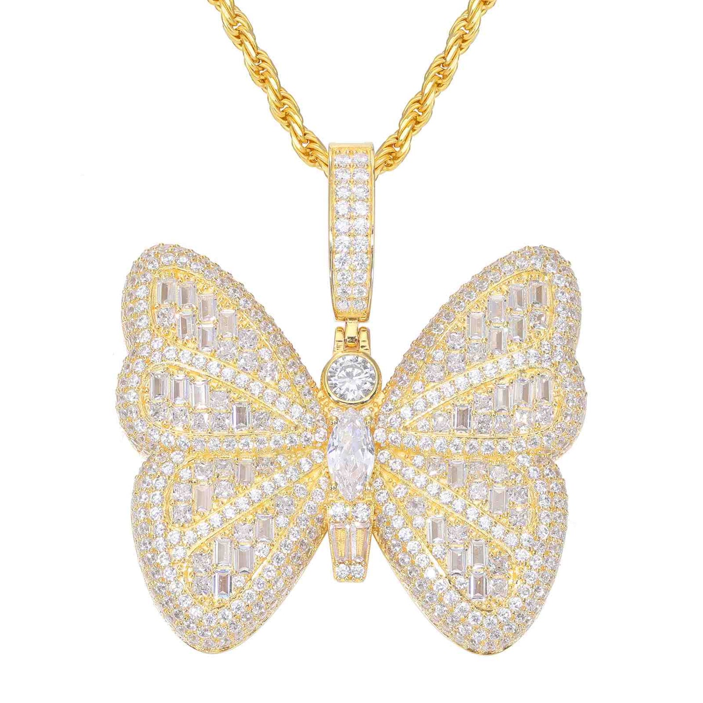 Pendant of a Micro Baguette Butterfly with Moissanite Diamond Diamlux