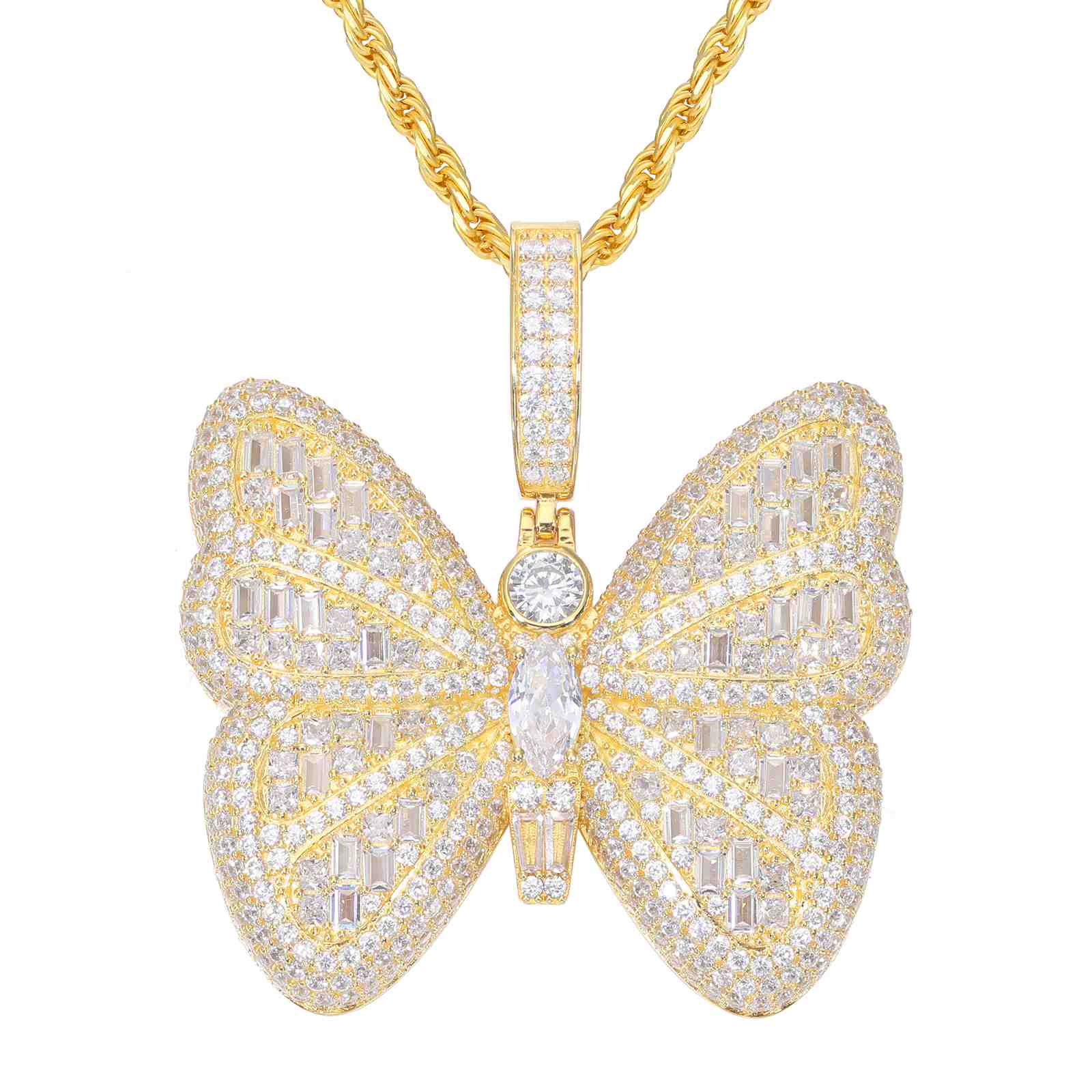 Pendant of a Micro Baguette Butterfly with Moissanite Diamond Diamlux