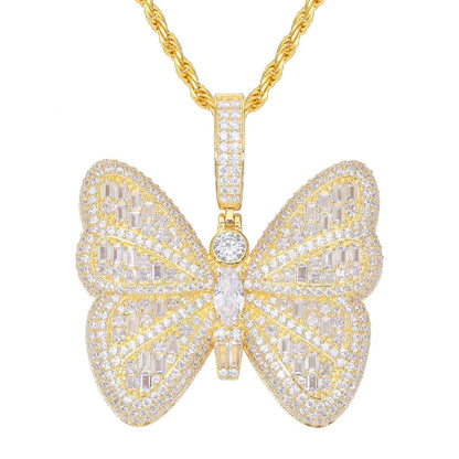 Pendant of a Micro Baguette Butterfly with Moissanite Diamond Diamlux