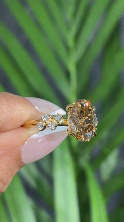 Yellow Gold Oval Brown Gemstone Three-Stone Ring