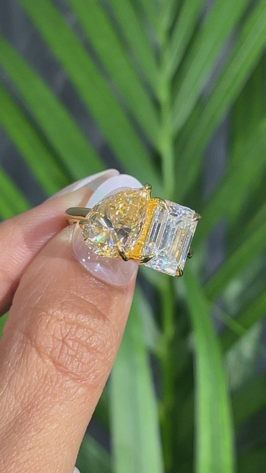 Yellow Gold Toi et Moi Ring with Pear and Radiant Cut Clear Gemstones