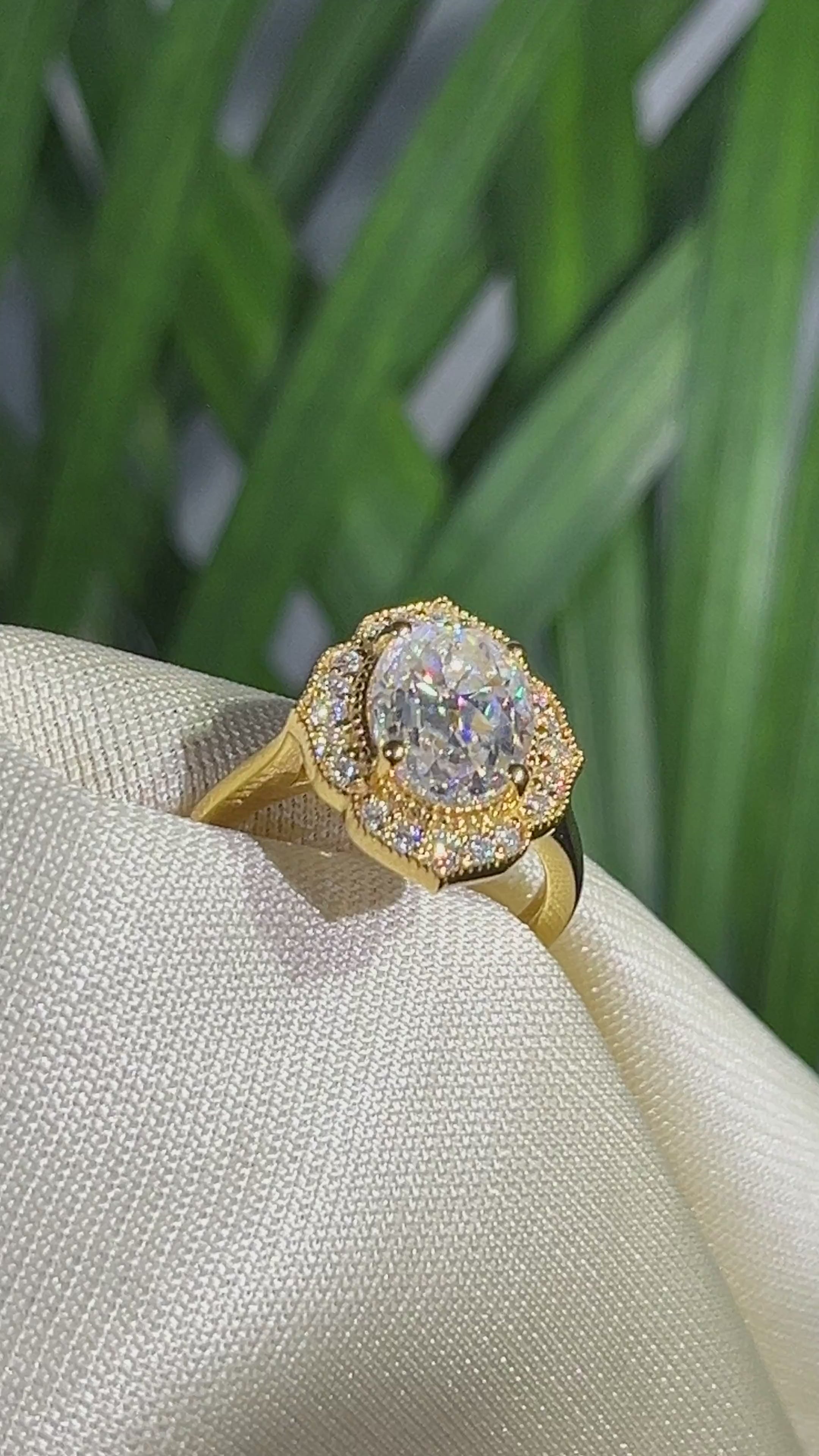 Yellow Gold Vintage-Inspired Oval Diamond Halo Ring