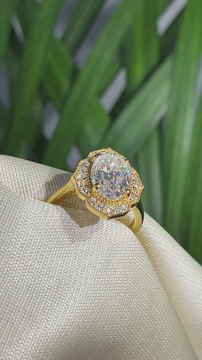 Yellow Gold Vintage-Inspired Oval Diamond Halo Ring