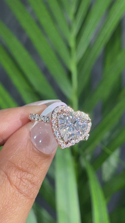 Rose Gold Heart-Shaped Diamond Halo Engagement Ring